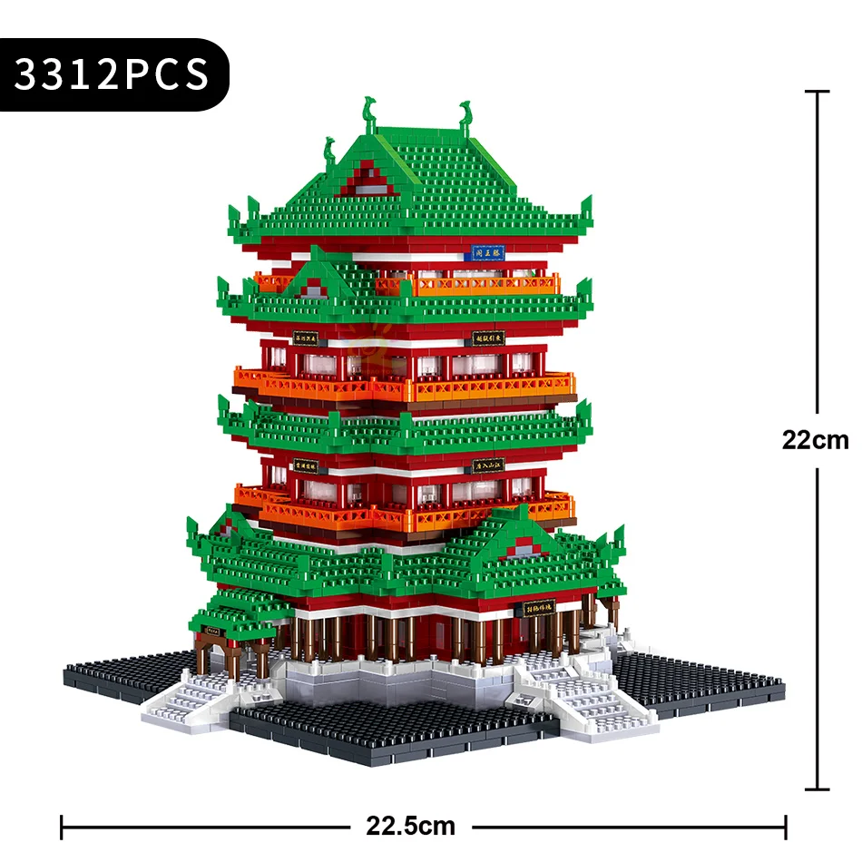 

HUIQIBAO 3312pcs Prince TengWang Pavilion Architecture Micro Building Blocks City Street View Mini Diamond Bricks Children Toys
