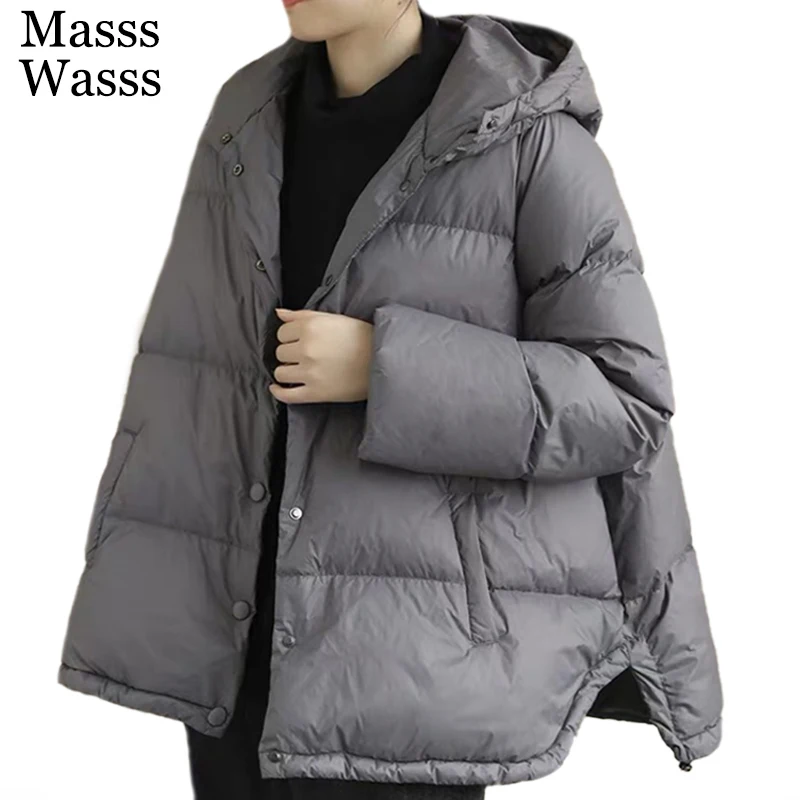 

Masss Wasss British Design 2021 Fashion Warm Hooded Womens White Duck Down Parkas Vintage Gothic Punk Ladies Jacket Loose Coat