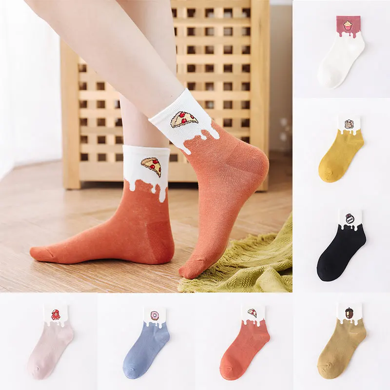 

2020 New Cute Cartoon Fruit Print Girls Kawaii Socks Meias Korean Harajuku Socks Breathble Pile Heap Funny Socks
