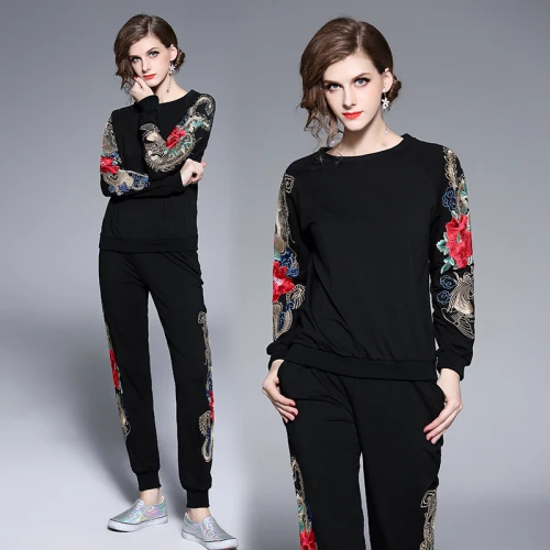 

Embroidered Two Piece Women Pants Sets Casual Luxury 2 Piece Set Wholesale Clothing Women Set Ensemble Femme Deux Pieces