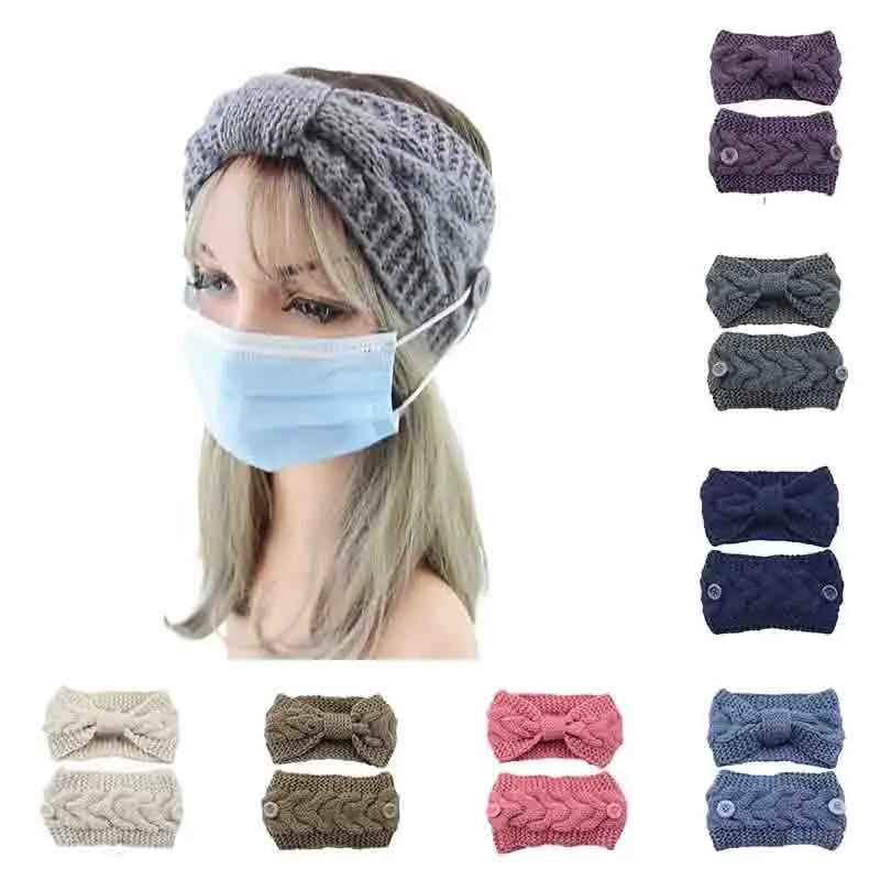 

Elastic Head Wrap Crochet Bow Knitted Headband DIY Ear Warmer Button Hair Band Twist Hair Accessories With Button Wide Headwear