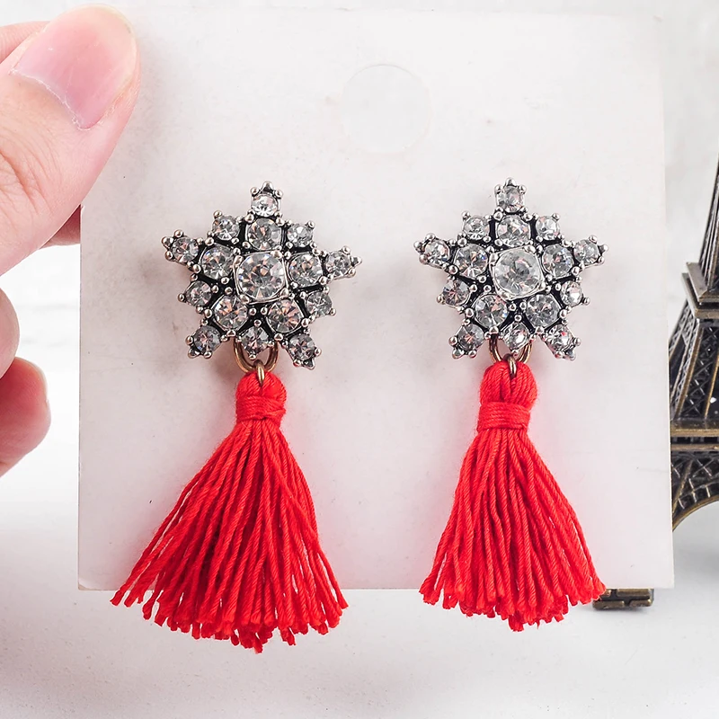 2019 KPOP красные серьги кисточки с кристаллами в виде Снежинки Висячие этнические