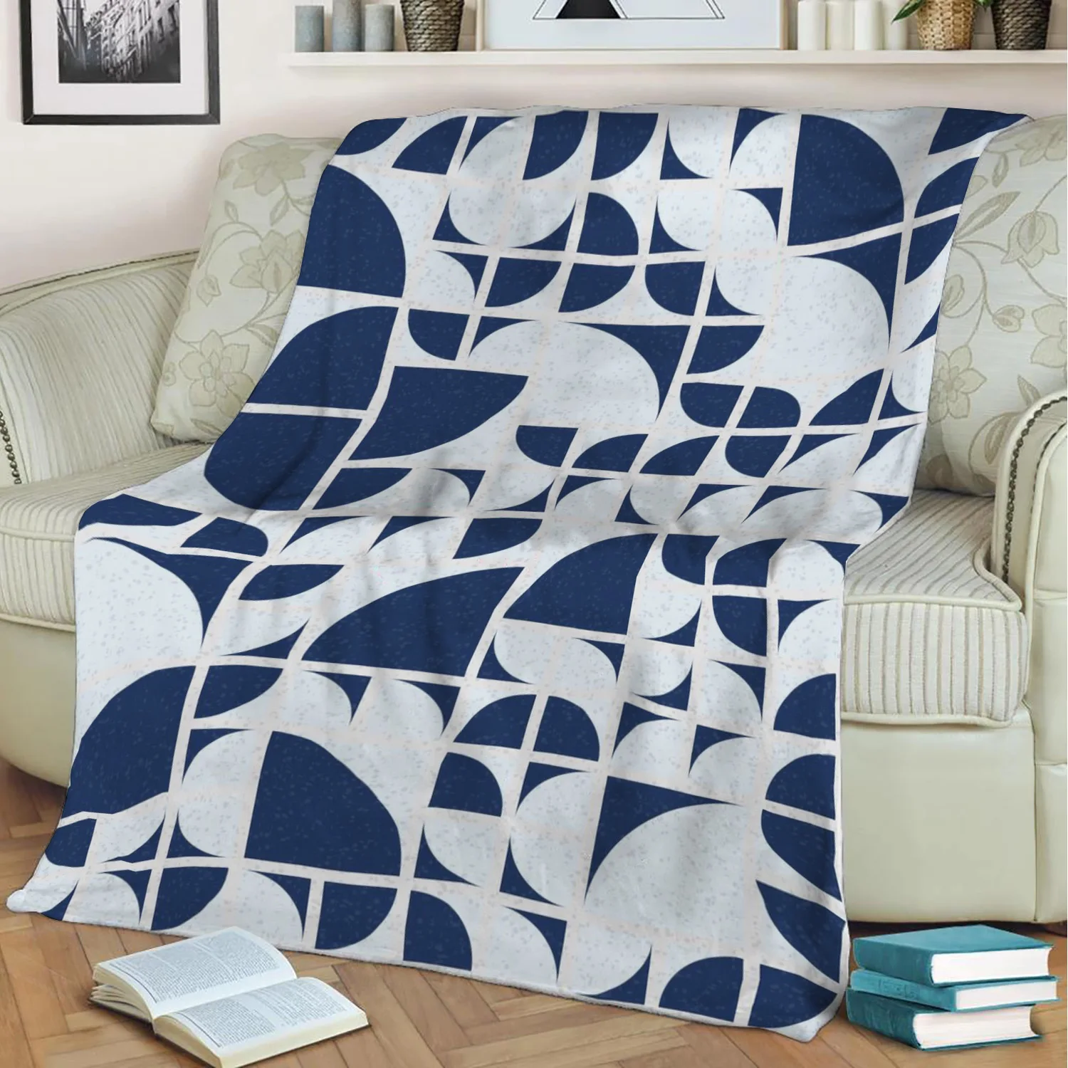 

Blue Hexagons And Diamonds 3D Printed Velvet Plush Throw Fleece Blanket Bedspread Sherpa Blanket Home Decora