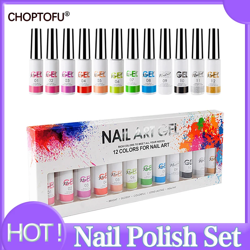 

12 Colors Nail Art Gel Kit Long Lasting Healthy Ink Color Nail Polish Soak Off UV/LED Nail Gel DIY Unique Style Nail Art Design