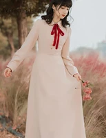 high quality 2021 spring new arrival peter pan collar flower embroidery long sleeve woman long dress