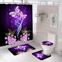 butterfly shower curtain purple with non slip rug mat bathroom curtains waterproof polyester bathroom curtain with hooks fashion