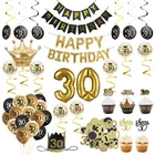 Черный золотой воздушный шар на 30-й день рождения, баннер, топперы для кексов, корона, повязка на голову, реквизит для фотобудки на день рождения взрослых, декоративные принадлежности
