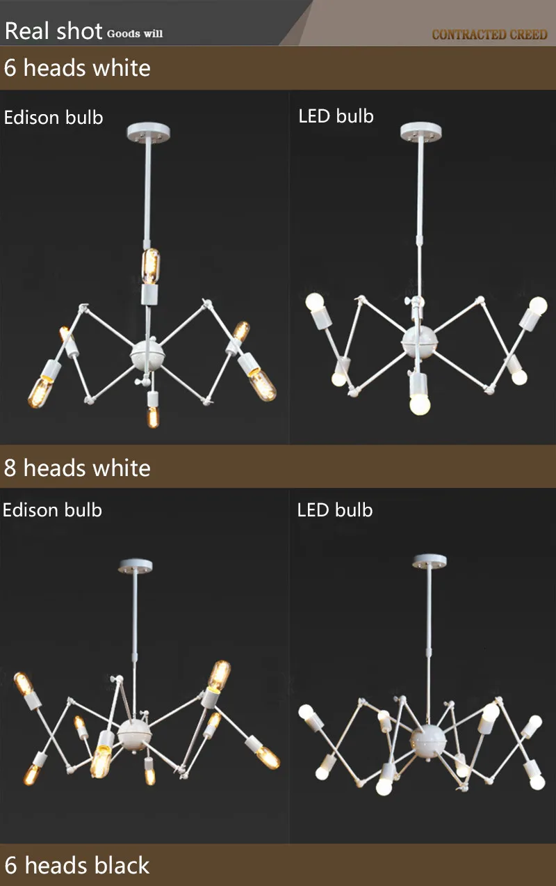 Арт-деко современный паук подвесные светильники с 6/8/10/12 головок Регулируемый E27 led для ресторана, ручной стержень, для кафе, для офиса и спальни, гостиной