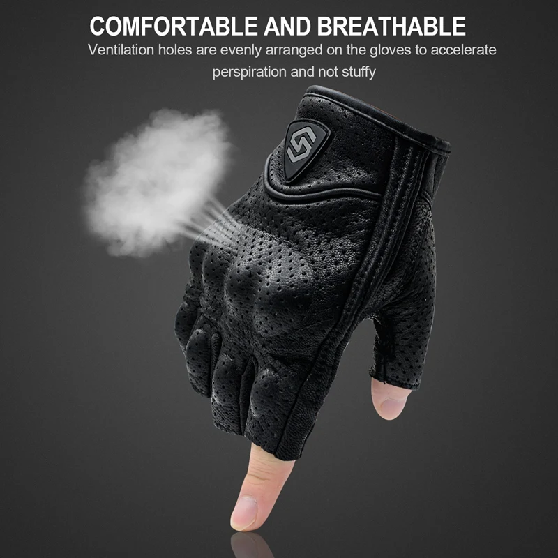 

1 Pair Cycling Gloves Sheep Leather Fingerless Gloves Half Finger Gloves for Motocross Riding Mountaineering Fitness