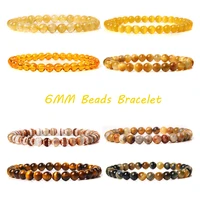yellow brown 6mm natural stone bracelet tiger eye bracelets for men women citrines jades strand beads bangles meditation jewelry
