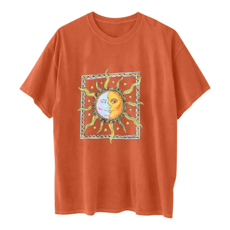 

Summer Ladies Crew Neck Short Sleeve Loose T-Shirt Printed Casual Tops Blouse