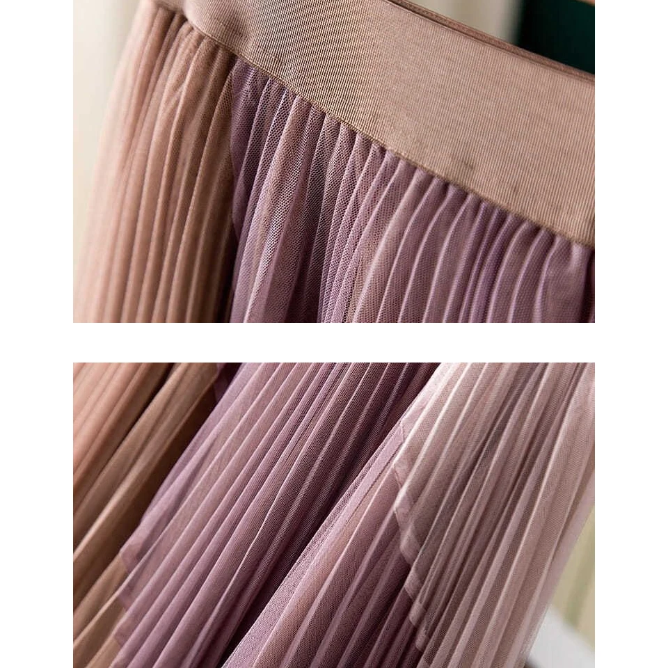 Женская плиссированная сетчатая юбка с высокой талией новая модель весна лето 2021