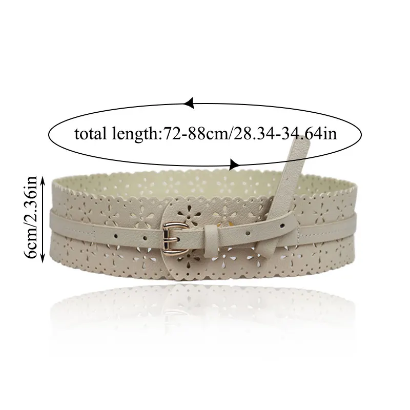 

Hollow Flower Design PU Leather Belt Corset Belt Dresses Coat Female Waistband Solid Color Pin Buckle Vintage Wide Waist Belt