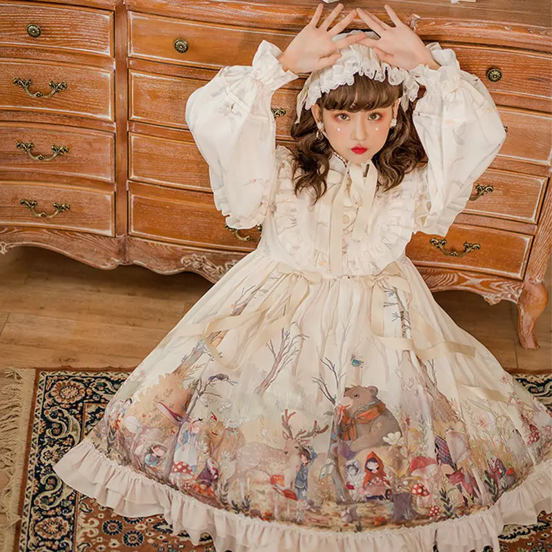 Kawaii платье лолиты с рисунком серия Dream Forest JSK без рукавов в стиле Лолиты чайные