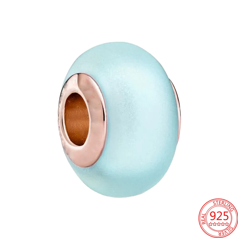 

New 925 Sterling Silver Charm Pendant Matte Blue Murano Glass Beads Fit Bracelet Bangles Charms Jewelry Gift for Women