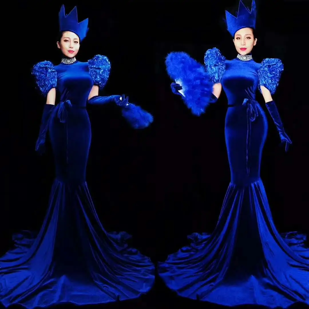 

Women 2021 Luxurious Dress Blue With Or Without Diamond Maxi Long Dress Prom Birthday Celebrate Dance Singer Performance Costume