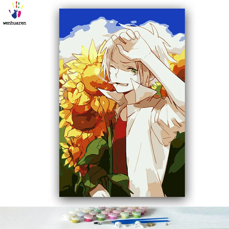 DIY картинки для раскраски по номерам с цветами Подсолнух Цветочное поле мальчик