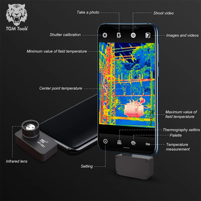HTI HT-301 Термический инфракрасный изображитель мобильного телефона IR-камера с Android C-камеры, совершенно нового качества.