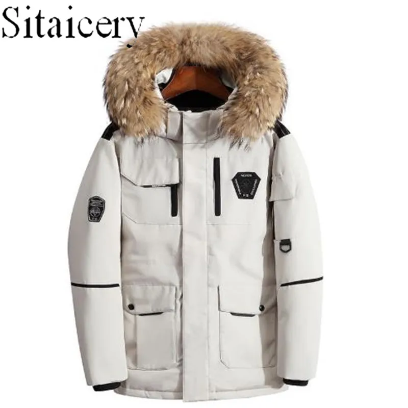 

Утепленная Мужская зимняя пуховая куртка с натуральным меховым воротником, теплая парка-30 градусов, водонепроницаемая Мужская куртка, пухо...