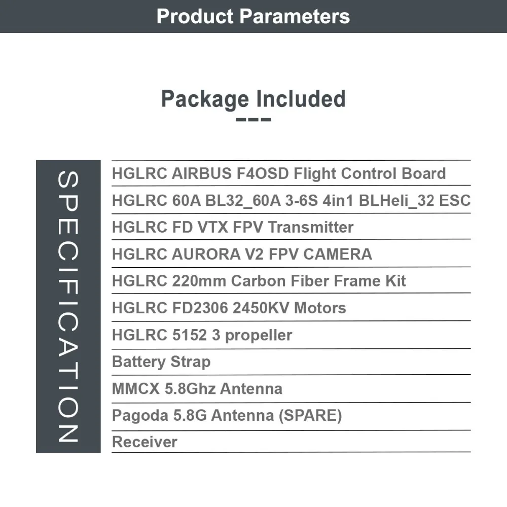 HGLRC BATMAN220 220 мм FPV гоночный Дрон Airbus F4 OSD управление полетом VTX передатчик FPV передатчик 2450 кв двигатели 5152 пропеллер