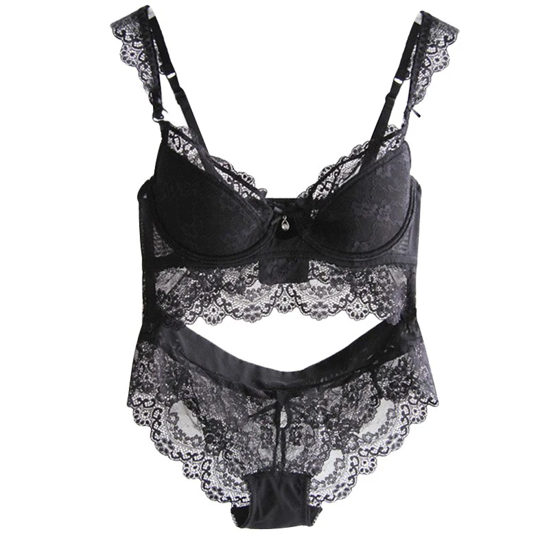 Фото Burvogue New Lace Lingerie Bra Set Women Sexy Bra Set Push Up Underwear Bralette Plus size Adjustable Bras and Panties 2pcs/Set №2