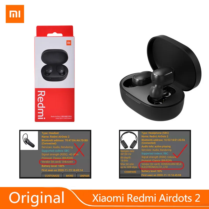 Bluetooth-гарнитура Xiaomi AirDots 2 наушники с микрофоном автоматическим подключением и