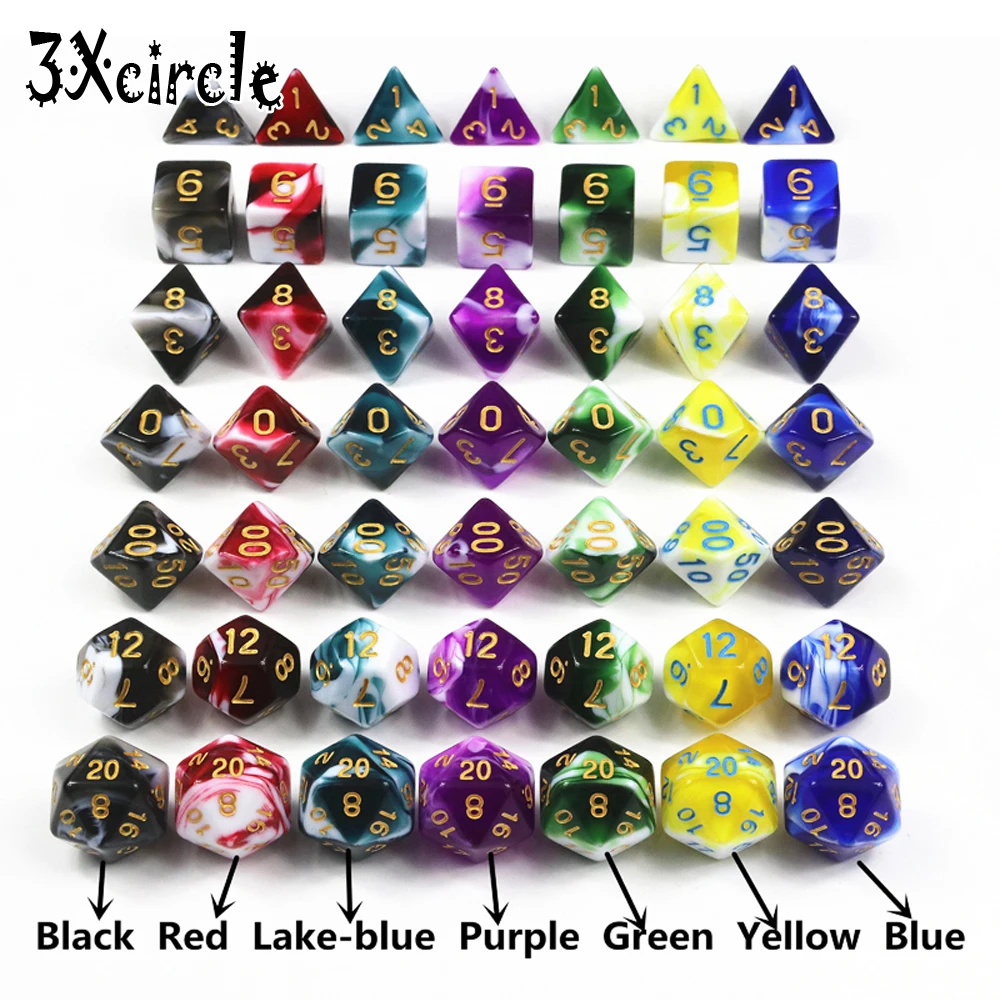 Лидер продаж 49 кубики шт./партия набор Игральный костей из D4 D6 D8 D10 % D12 D20 7 разных