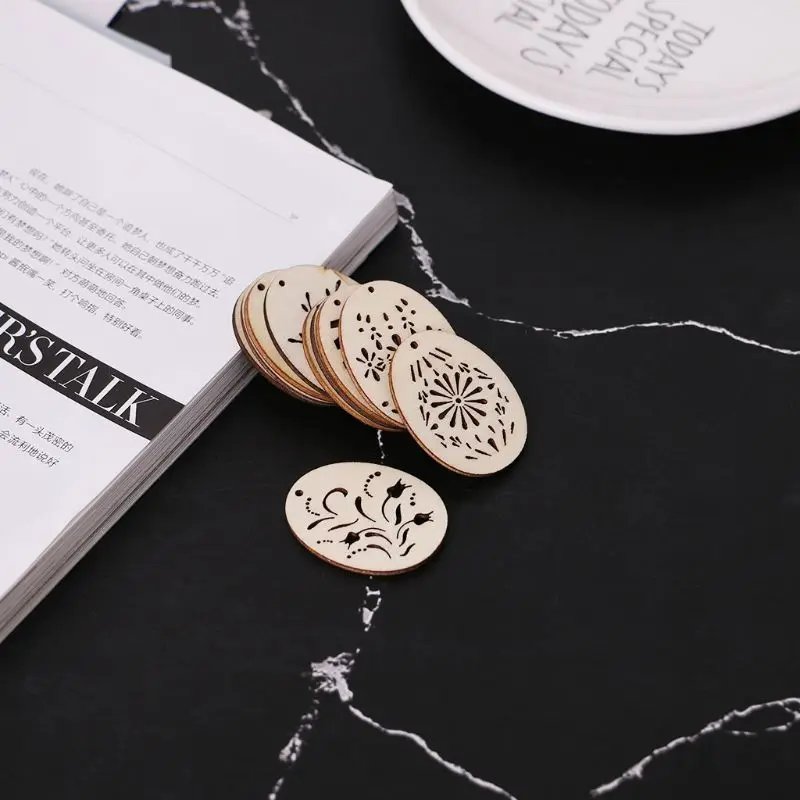 

25pcs Cut Wood Embellishment Wooden Easter Egg Shape Craft Wedding Decor