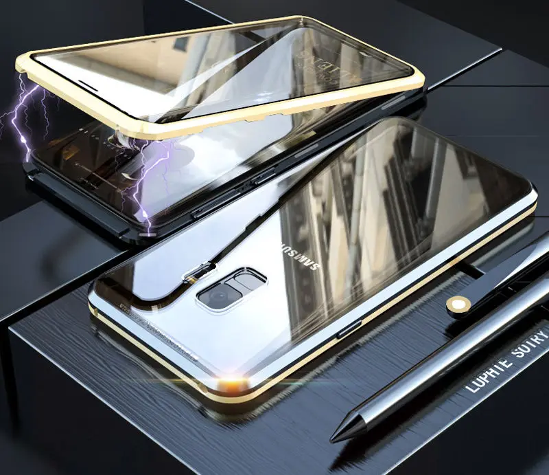 Black Gold Front Glass Full 360 Case For Samsung Galaxy S9 S8 Plus S Note 9 8 Note8 Note9 S9Plus Magnetic Bumper Samsung S9Plus Case S8Plus - Цвет: Black Gold