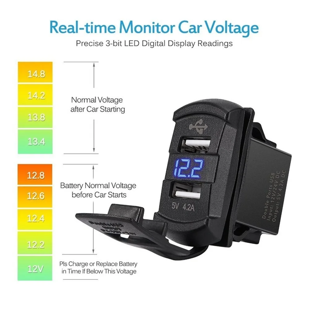 Автомобильный прикуриватель с двумя USB портами и вольтметром 12 24 В|voltmeter car