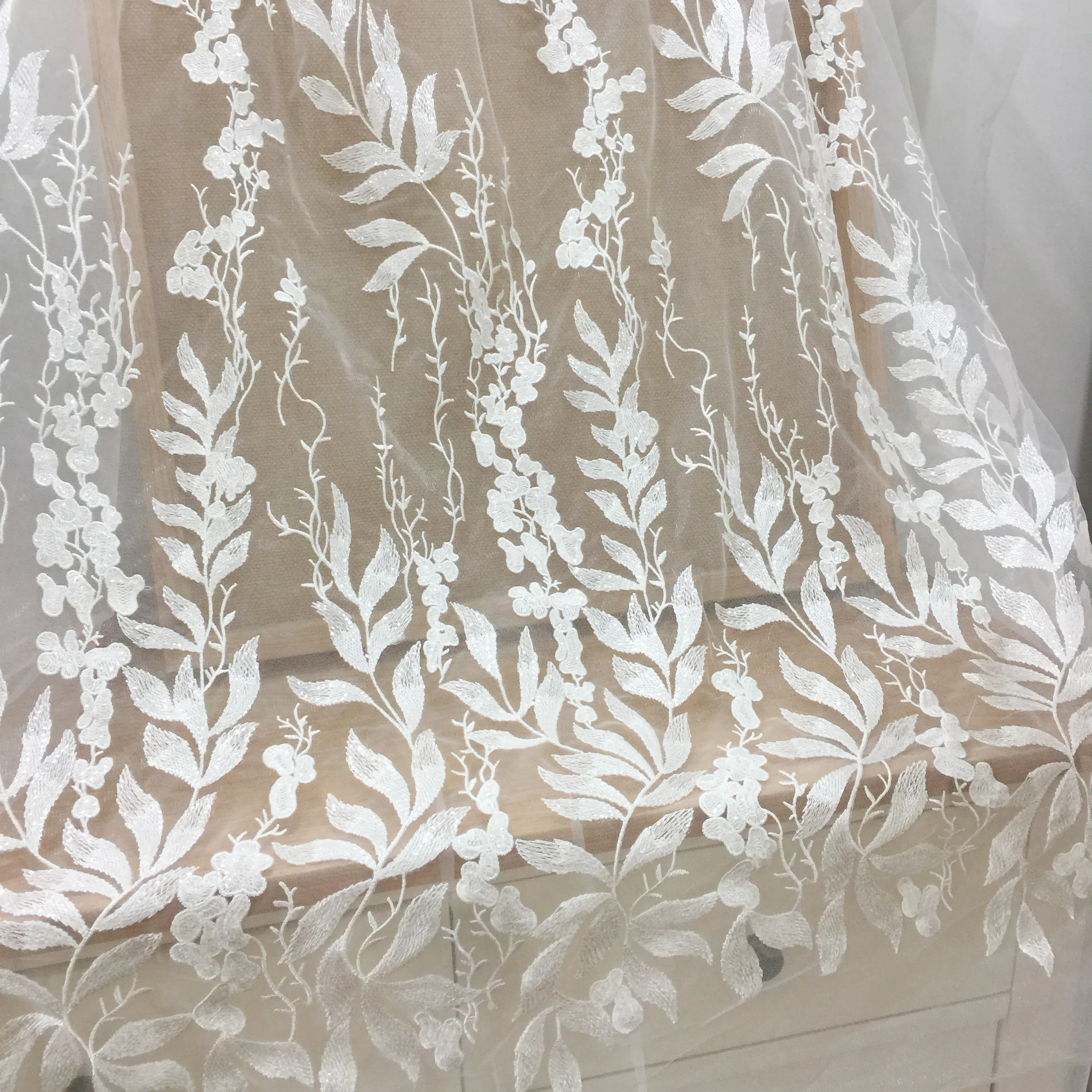 

Home DIY dress lace fabric tulle mesh embroidery with sequins, 1 yard price 2020 NEW design