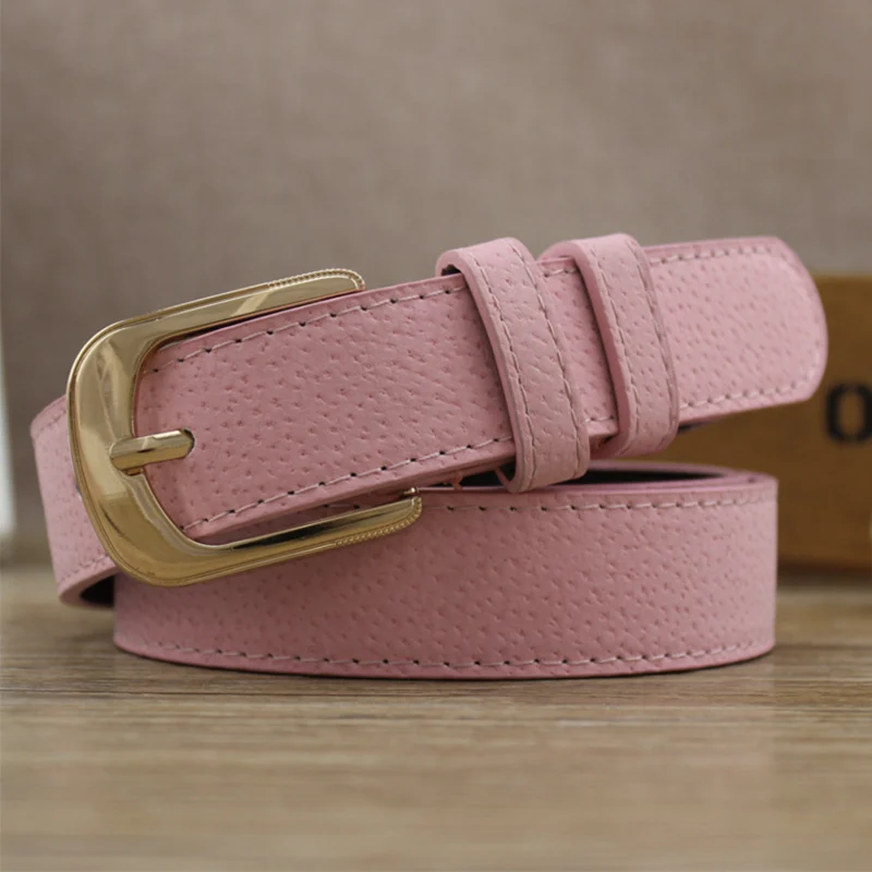 pink belt Женские черные джинсы ремень кожа Золотая Пряжка свиная кожа ремни для женщин девушки мода дизайнер коричневый центуре femme дамы ceinture - Цвет: pink belt