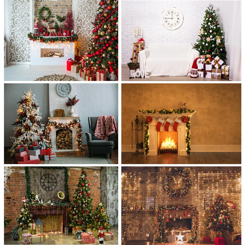 

Рождественская Тема Фотография фон камин Рождественская елка дети Портретные фоны для фотостудии реквизит 21710 CHM-02