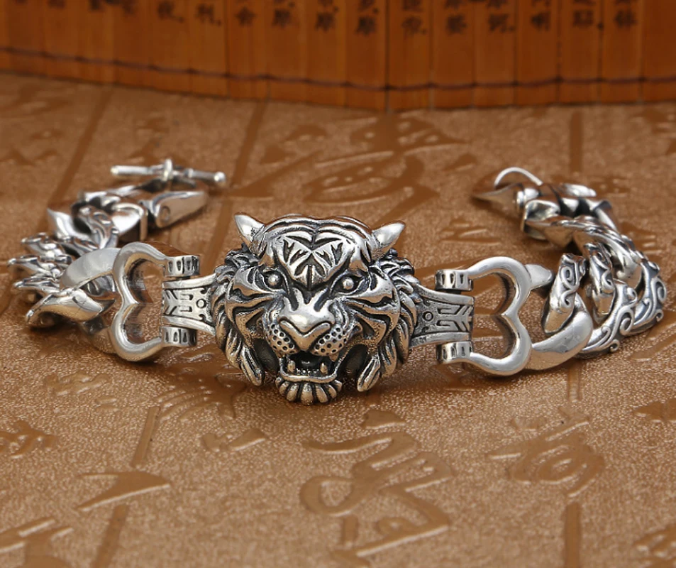 Тяжелая реальная кожа Серебряный Мужской мощный Тигр тайский панк рок ретро