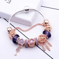 purple charm girl bracelet rose gold heart lock diy inlaid dream catcher bead opal crystal fashion bracelet