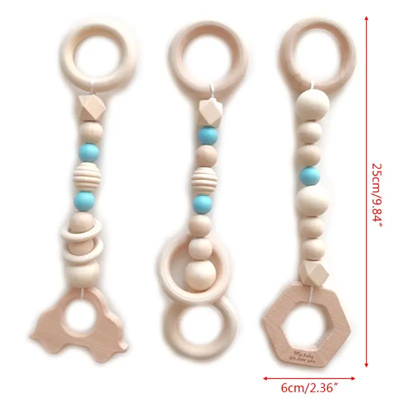 

3 Pcs Nordic Style Cartoon Solid Wood Fitness Rack Pendant Children Room Decoration Baby Infants Ring-pull Toy Hanging Ornaments