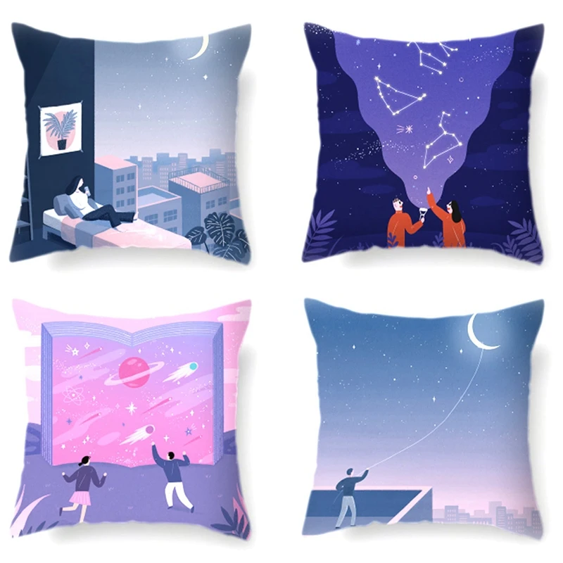 

Cartoon Starry Sky Decorative Pillow Case Covers For Cushions Living Room Decoration Romantic Valentine's Day Gift