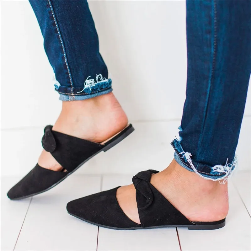 Летние женские сандалии на плоской подошве с бантом однотонные шлепанцы без