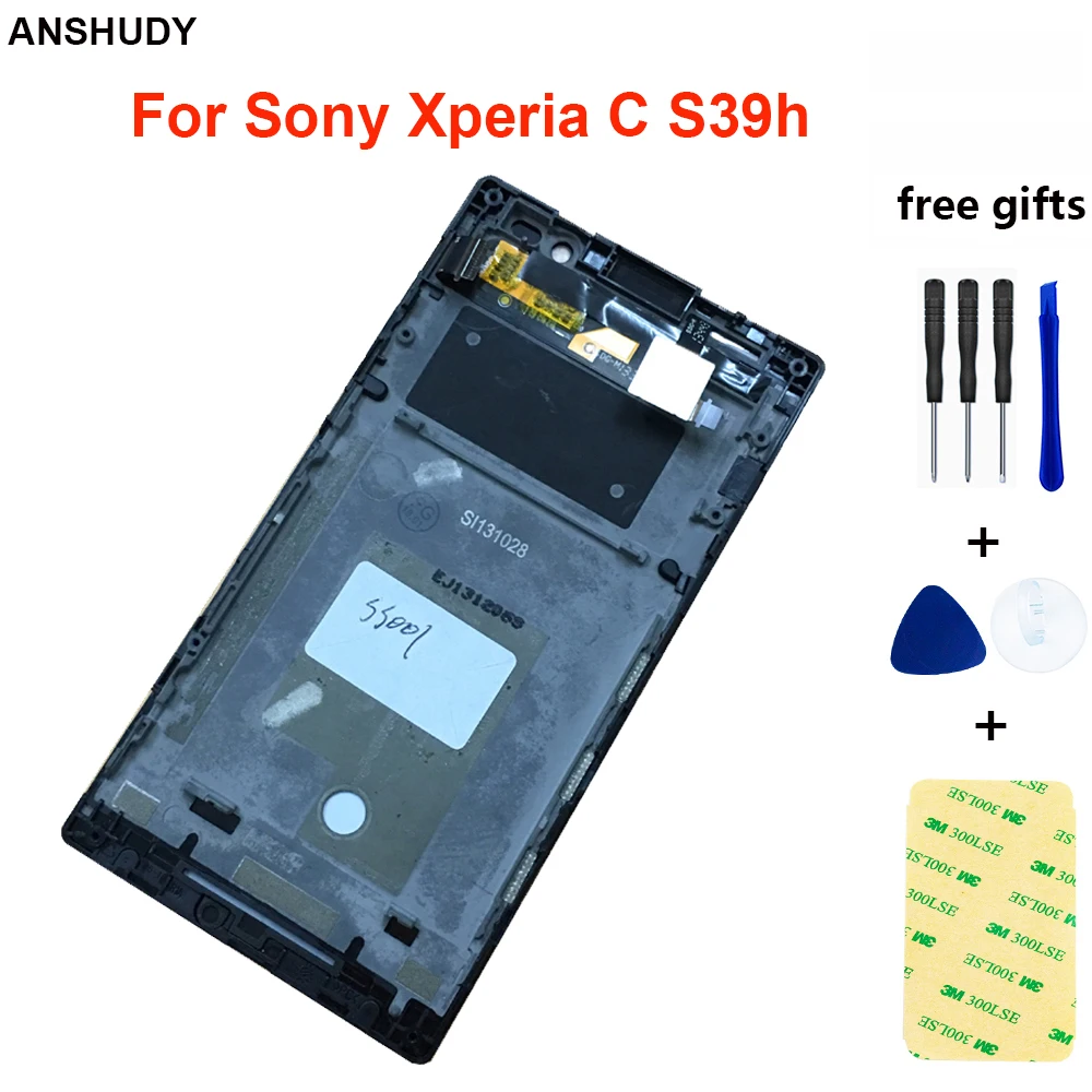 Купи Сенсорный экран для Sony Xperia C S39h C2304 C2305, сенсорная панель + ЖК-дисплей, модуль монитора, панель в сборе, рамка за 1,703 рублей в магазине AliExpress