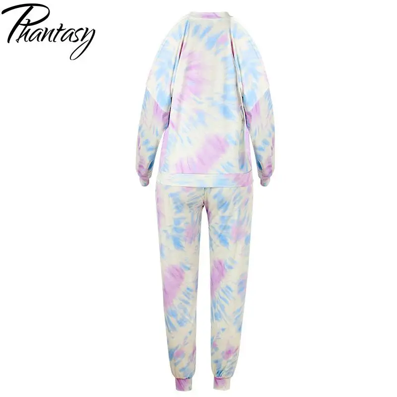 

Phantasy 2021 Summer Tie-Dye Printing Two-Piece Sets Long-Sleeved Strapless Casual Home Wear Women's T-Shirt Trousers Suits