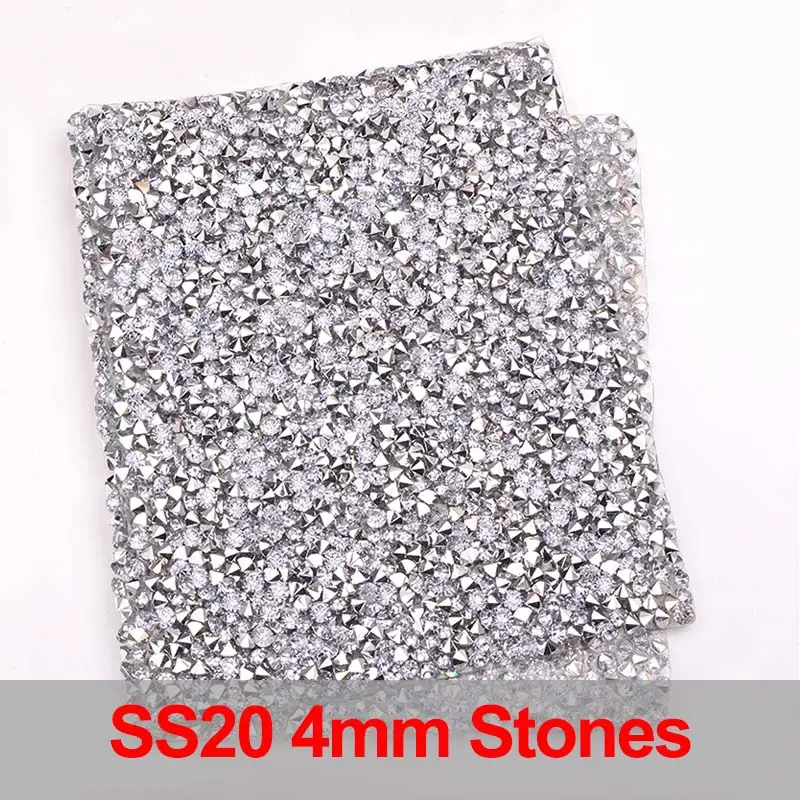 SS20 4mm Stones JUNAO SS38 8 мм блестящая Прозрачная Клейкая Стразы сетка отделка большой серебряный кристалл аппликация со стразами ткань сумка с лентой ювелирные изделия - Цвет: SS20 4mm Stones