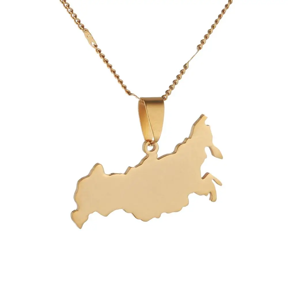 Stainless Steel Gold Color Russia Map Pendant Necklaces The Russian Federation Chain Jewelry | Украшения и аксессуары