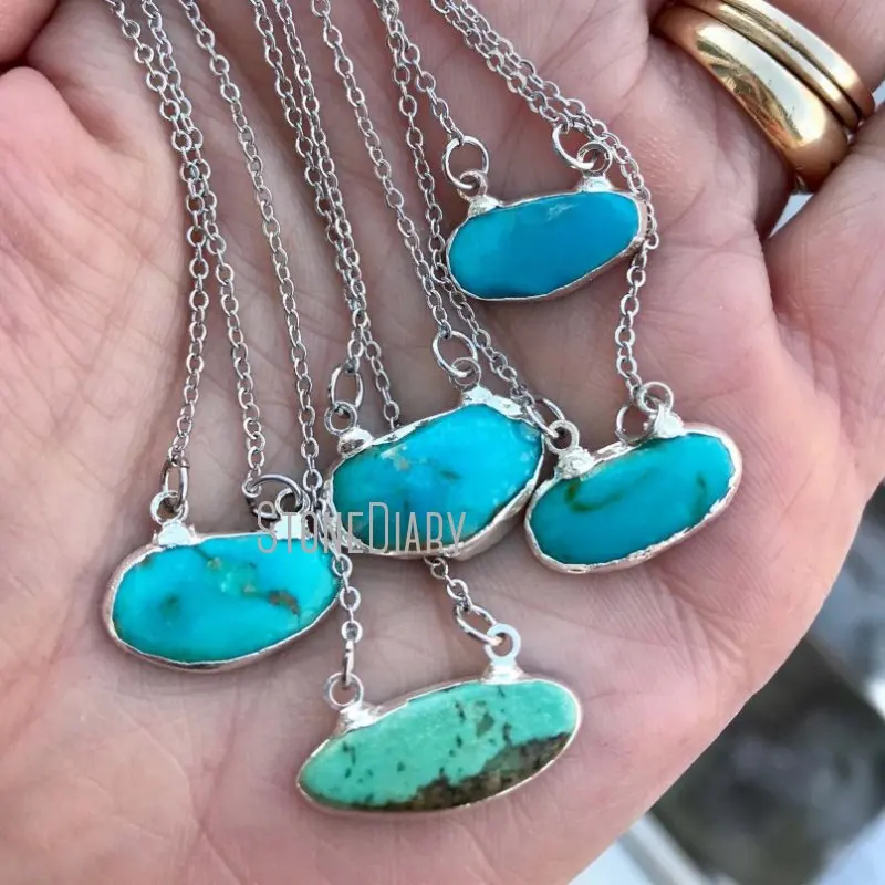 Ожерелье NM11595 из необработанной бирюзы минималистичное бирюзовое ожерелье