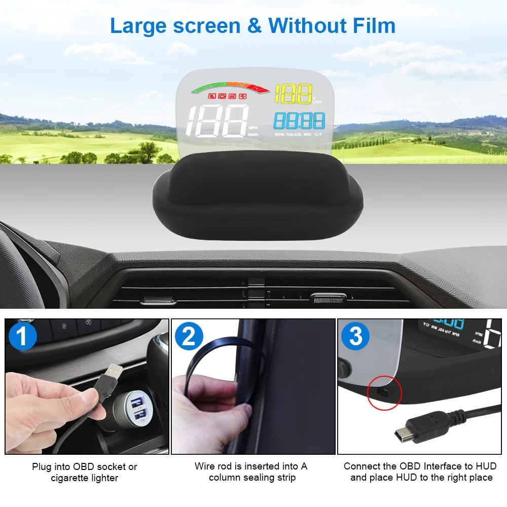 LEEPEE охранная сигнализация с температурой воды C800 OBD2 + HUD Автомобильный GPS