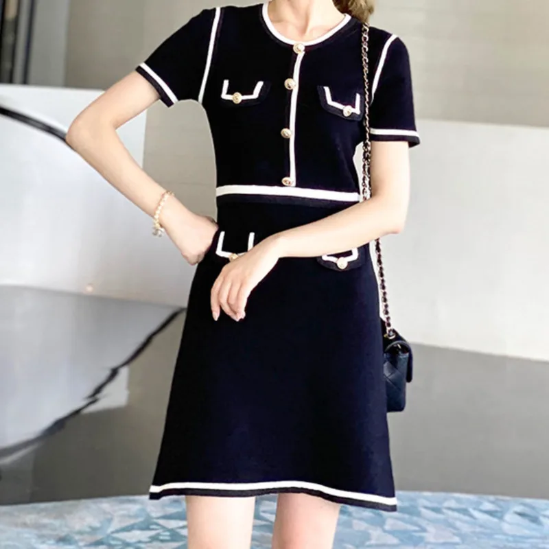 

2021 Woman Summer Autumn Knitting Dresses Boho Party Korean Dress Women Elegant Short Sleeve Women's Clothing Long Casual Dress