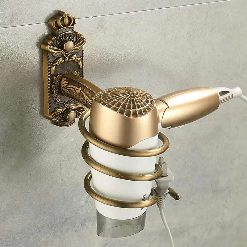 Держатель для фена без гвоздей антикварная латунная полка ванной комнаты