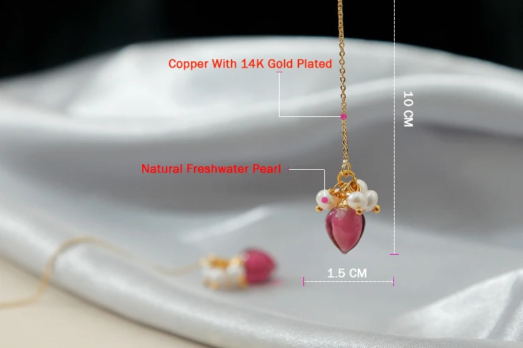 

GREEN PURPLE Natural Freshwater Pearl Long Dangle Earrings For Woman Wedding Pink Glass Flower Korean Charm Fashion Jewelry