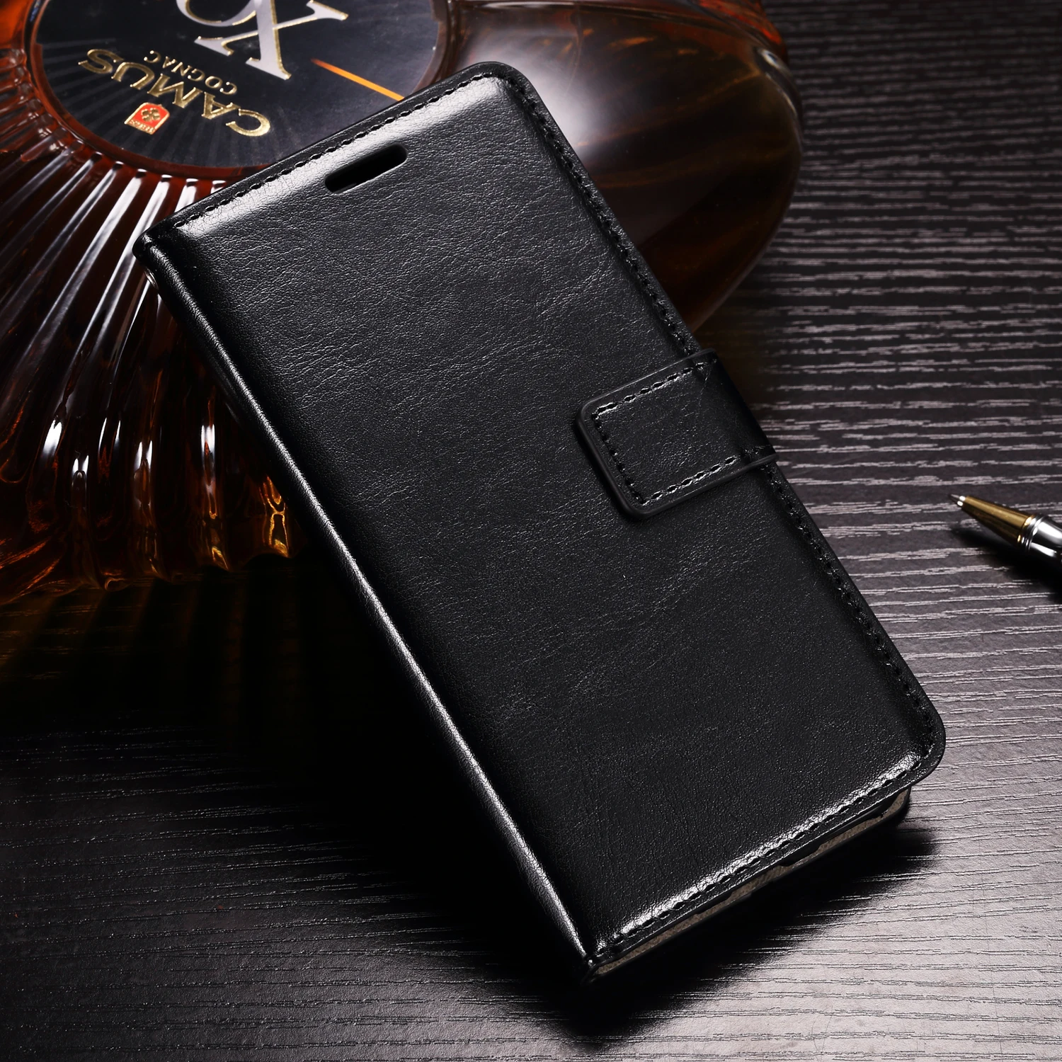 Кожаный чехол-книжка для мягкий чехол для Samsung Galaxy J3, J5, J7 года J4 J6 плюс J8 Note 8 10 9 J1 J2 J7 Neo Core Prime 2 Крышка - Цвет: Black