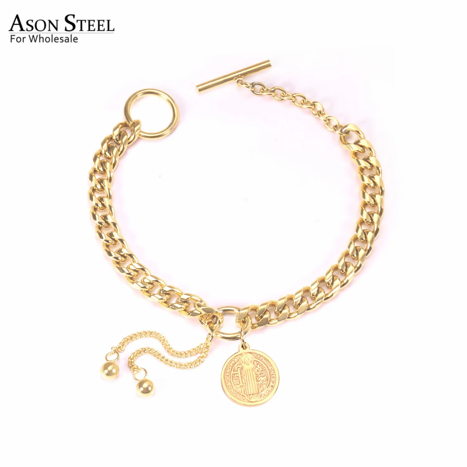 Винтажный Браслет ASONSTEEL золотого цвета из нержавеющей стали 316L с круглой