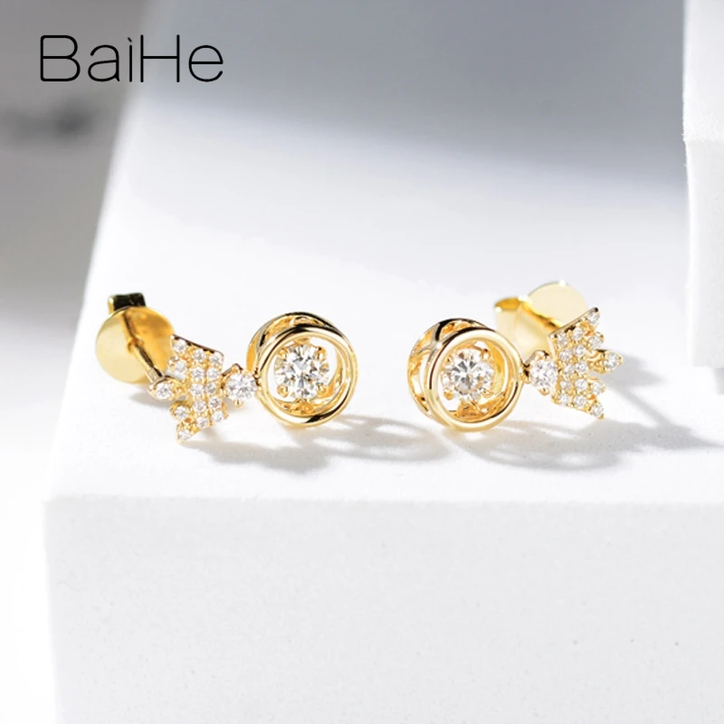 BAIHE однотонное 14K желтое золото со сверкающими бриллиантами женское свадебное